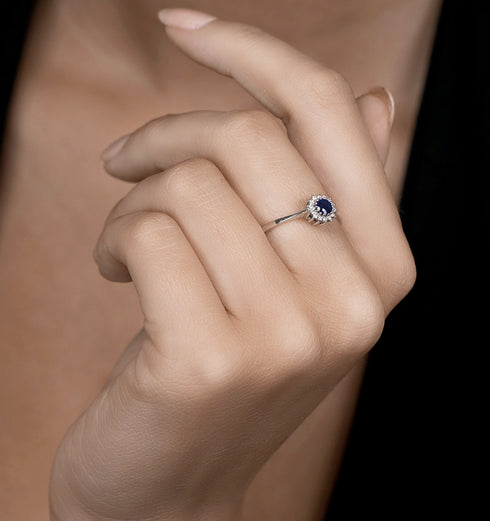 Sapphire 3.5 x 3.5mm And Diamond 9K White Gold Ring